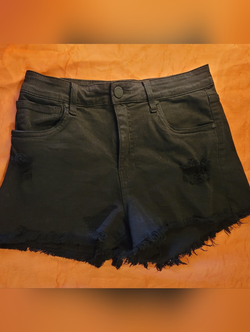 Kut from the Kloth Black Frayed Hem Distressed Denim Shorts